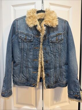 Vintage Y2K Lucky Brand Dungarees Faux Fur Jean Jacket Size Small